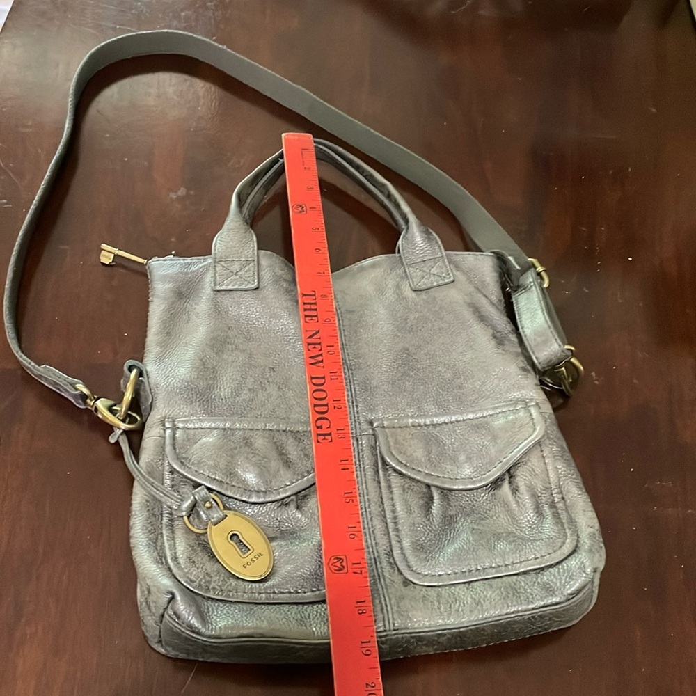 Fossil metallic gray/silver handbag